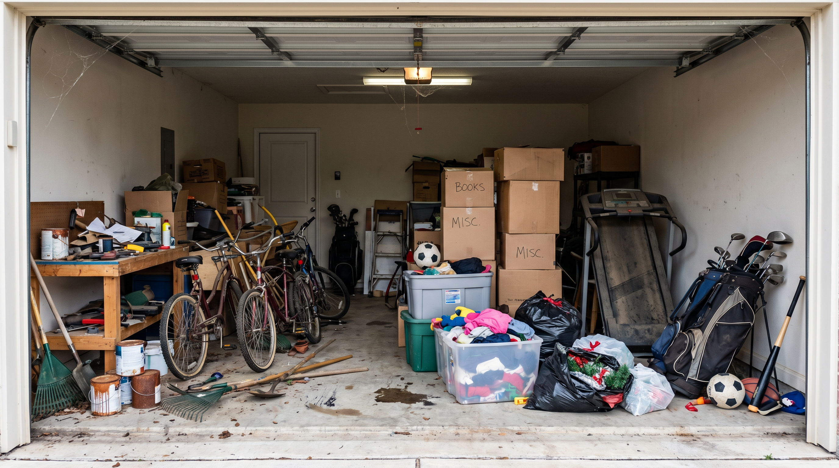 Cluttered garage before Cleared Garage Co.